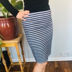 Ann Taylor Navy and White Striped Pencil Skirt